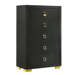 Modern Contemporary Style 1pc Chest Gold Square Handles And Metal Legs Centre Glide English Dovetail Drawers Black Finish Bedroom Furniture