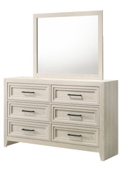 1pc Contemporary Six Drawer Dresser Geometric Design Off-White Finish Wooden Furniture