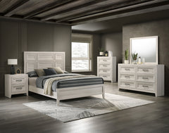 1pc Contemporary Six Drawer Dresser Geometric Design Off-White Finish Wooden Furniture