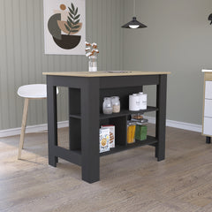Cala Kitchen Island, Four Legs, Three Shelves -Black / Light Oak