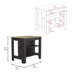 Cala Kitchen Island, Four Legs, Three Shelves -Black / Light Oak