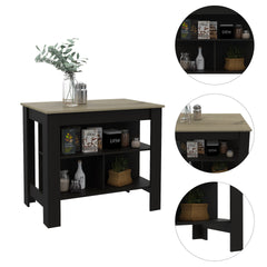 Cala Kitchen Island, Four Legs, Three Shelves -Black / Light Oak