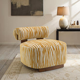 Contemporary Style 1pc Accent Chair Cylindrical Backrest High Density Foam Zebra Strip Fabric Yellow Finish Primary Living Room