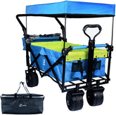 Collapsible Wagon 140L Wagons Carts Foldable with Removable Canopy, Folding Wagon Cart with Wheels for All-Terrain with Brake, Foldable Wagon with Cooler Bag, for Camping Beach Shopping