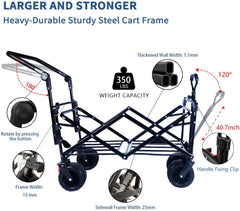 Collapsible Wagon 140L Wagons Carts Foldable with Removable Canopy, Folding Wagon Cart with Wheels for All-Terrain with Brake, Foldable Wagon with Cooler Bag, for Camping Beach Shopping