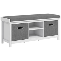 HOMCOM Shoe Bench with Cushion, Storage Bench for Entryway with Padded Seat, 2 Drawers and Adjustable Shelf for Hallway, Living Room, Bedroom, White