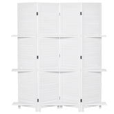 HOMCOM 4 Panel 67" Tall Wood Privacy Screen Room Divider with 3 Display Shelves, and Folding Storage for Bedroom or Home Office, White