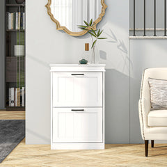 HOMCOM Shoe Cabinet for Entryway, Narrow Shoe Rack Storage Organizer with 2 Flip Drawers and Adjustable Shelves for 10 Pairs of Shoes, White