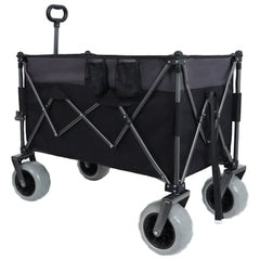 9" x 4" All-Terrain Balloon Wheels! 300L XL Heavy-Duty Folding Wagon Cart - 480lbs Capacity, Conquers Sand & Rough Terrain, w/Brakes, Pockets, Cup Holders, Black/Gray