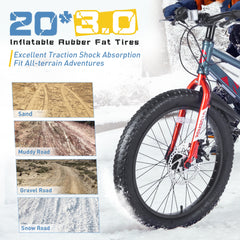 20 Inch Kids Bicycles , Fat Tire Mountain Bike for Boys and Girls Age 5 + Years ,7-Speed Dual-Disc Brake ,Kids Beach and Snow Bicycle