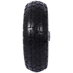 Heavy-Duty Flat free PU foam Tire and Wheel - 4.10/3.50-4", 10" Diameter, 5/8" Axle Bore Hole, 2.2" Offset Hub and Double Sealed Bearings for Hand Trucks Replacement, Black color with silver rim