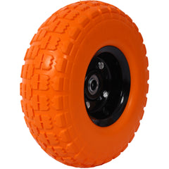 Heavy-Duty Flat free PU foam Tire and Wheel - 4.10/3.50-4", 10" Diameter, 5/8" Axle Bore Hole, 2.2" Offset Hub and Double Sealed Bearings for Hand Trucks Replacement,orange color