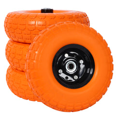 Heavy-Duty Flat free PU foam Tire and Wheel - 4.10/3.50-4", 10" Diameter, 5/8" Axle Bore Hole, 2.2" Offset Hub and Double Sealed Bearings for Hand Trucks Replacement,orange color