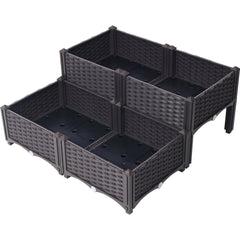 4 Piece Raised Garden Bed with Legs, Self-Watering Planter Box Raised Bed to Grow Flowers, Herbs & Vegetables, Brown