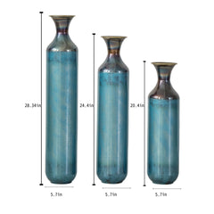 Torch-Fired Metal Vases Set of 3, Tall Blue Burnt Finish Floor Vases for Home Decor, 28.34 24.4 20.4 Inch Rustic Flower Vases for Farmhouse Living Room