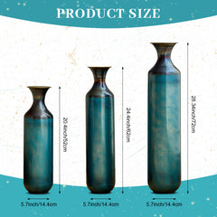 Torch-Fired Metal Vases Set of 3, Tall Blue Burnt Finish Floor Vases for Home Decor, 28.34 24.4 20.4 Inch Rustic Flower Vases for Farmhouse Living Room