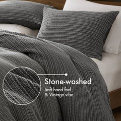 3PCS King/Cal King Waffle Washed Duvet Set