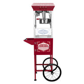 XH-P831-P Movie Theater-Style Popcorn Machine Maker with Cart and 12-Ounce Kettle - Red, Vintage-Style Popper on Wheels