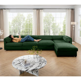 Modular Sectional Sofa with Storage, Cylindrical Backrest and Armrests Deep Comfortable Seating,Durable and Supportive for Living Room,4 Seat L- Shaped Sofa, Green