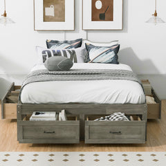 Full Size Platform Bed with 6 Storage Drawers, Antique Gray