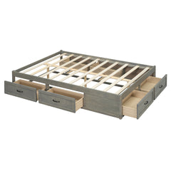 Full Size Platform Bed with 6 Storage Drawers, Antique Gray