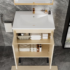 24 Inch Bathroom Vanity with Sink, Floor - Standing Structure for Stability, Soft - Closing Drawers for Noiseless Operation, Sleek Oak Finish for Modern Aesthetic(White Sink)