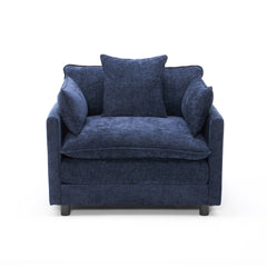 39.4" Modern Accent Chair with Ottoman, Living Room Club Chair Chenille Upholstered Armchair , Reading Chair for Bedroom, Blue Chenille