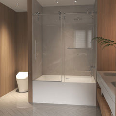 56-60" x 66" H Frameless Sliding Bathtub Door, Tub Shower Door, 5/16" (8mm) Clear Tempered Glass, Stainless Steel Frame,Brushed Nickel