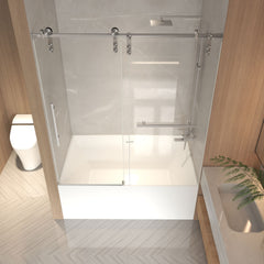 56-60" x 66" H Frameless Sliding Bathtub Door, Tub Shower Door, 5/16" (8mm) Clear Tempered Glass, Stainless Steel Frame,Brushed Nickel