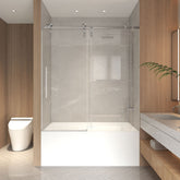 56-60" x 66" H Frameless Sliding Bathtub Door, Tub Shower Door, 5/16" (8mm) Clear Tempered Glass, Stainless Steel Frame,Brushed Nickel