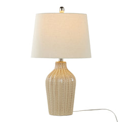 Rockwell 23" Contemporary Ceramic Table Lamp in Cuban Sand Ceramic, Polished Nickel and Natural Linen Shade from Grandview Gallery by LumiSource - Set of 2