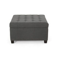 Upholstered Tufted Fabric Storage Ottoman, Dark Gray