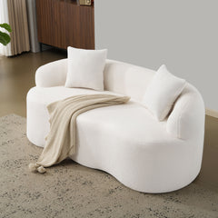 White Curved Loveseat Sofa with Round Armrest, Compression Couch with 2 Pillows, Cream Couch for Small Space, Living Room, Bedroom, No Assembly