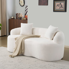 White Curved Loveseat Sofa with Round Armrest, Compression Couch with 2 Pillows, Cream Couch for Small Space, Living Room, Bedroom, No Assembly