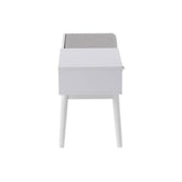 Telephone Contemporary Bench in White Wood and Grey Fabric with Pull-Out Drawer by LumiSource