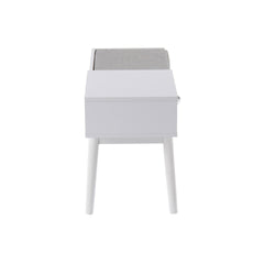 Telephone Contemporary Bench in White Wood and Grey Fabric with Pull-Out Drawer by LumiSource