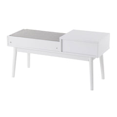 Telephone Contemporary Bench in White Wood and Grey Fabric with Pull-Out Drawer by LumiSource
