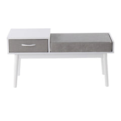 Telephone Contemporary Bench in White Wood and Grey Fabric with Pull-Out Drawer by LumiSource