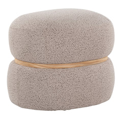 Cinch Contemporary Pouf Ottoman in Beige Fabric and Natural Wood by LumiSource