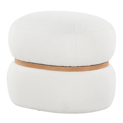 Cinch Contemporary Pouf Ottoman in Cream Fabric and Natural Wood by LumiSource