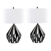 Geome Tri 28" Contemporary Metal Table Lamp in Matte Black Metal with White Linen Shade from Grandview Gallery by LumiSource - Set of 2