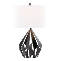 Geome Tri 28" Contemporary Metal Table Lamp in Matte Black Metal with White Linen Shade from Grandview Gallery by LumiSource - Set of 2