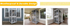 Outdoor Cat Enclosure Catio with Wheels, 71.2" Large Wooden Cat Cage, Multi-Level Cat House with Platforms, Lockable Doors & Removable PVC Tray