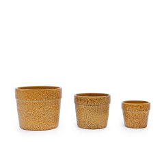 Handmade Ceramic Planter Set of 3, 15/12/9 Inch Diameter, Earth-Tone Speckled Glaze, for Orchids & Indoor Plants, Windowsill & Bookshelf Use, Breathable Clay