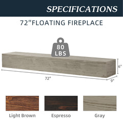72" Rustic Wood Fireplace Mantel,Wall-Mounted & Floating Shelf for Home Decor