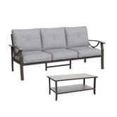 2 Piece Outdoor Patio Set, 70” All-Weather Metal 3-Seat Metal Patio Sofa and Rectangular coffee Table , Khaki Frame with Gray Cushions