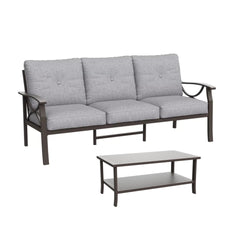 2 Piece Outdoor Patio Set, 70” All-Weather Metal 3-Seat Metal Patio Sofa and Rectangular coffee Table , Khaki Frame with Gray Cushions