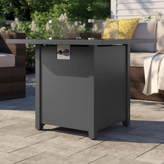 30" Powder-Coated Metal Fire Pit with Smoked Glass Surface