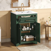 24" Bathroom Vanity with Integrated Ceramic Sink, Bathroom Cabinet with 2 Doors, 1 Tip-Out Drawer, Single Sink Bathroom Vanity for Small and Medium Restroom, Green