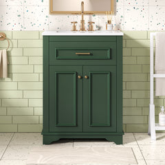 24" Bathroom Vanity with Integrated Ceramic Sink, Bathroom Cabinet with 2 Doors, 1 Tip-Out Drawer, Single Sink Bathroom Vanity for Small and Medium Restroom, Green